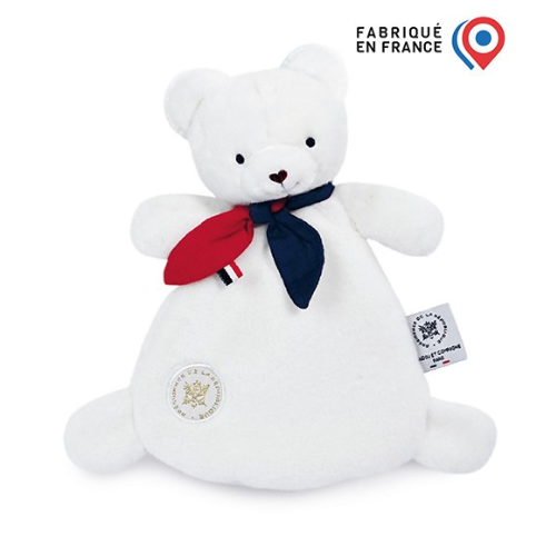 Doudou plat fabriqué en France - L'Ours Élysée - 22 cm