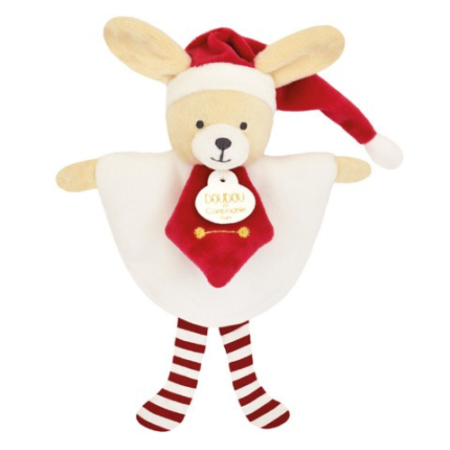 Doudou plat petit lutin Noël rouge et blanc - 17 cm